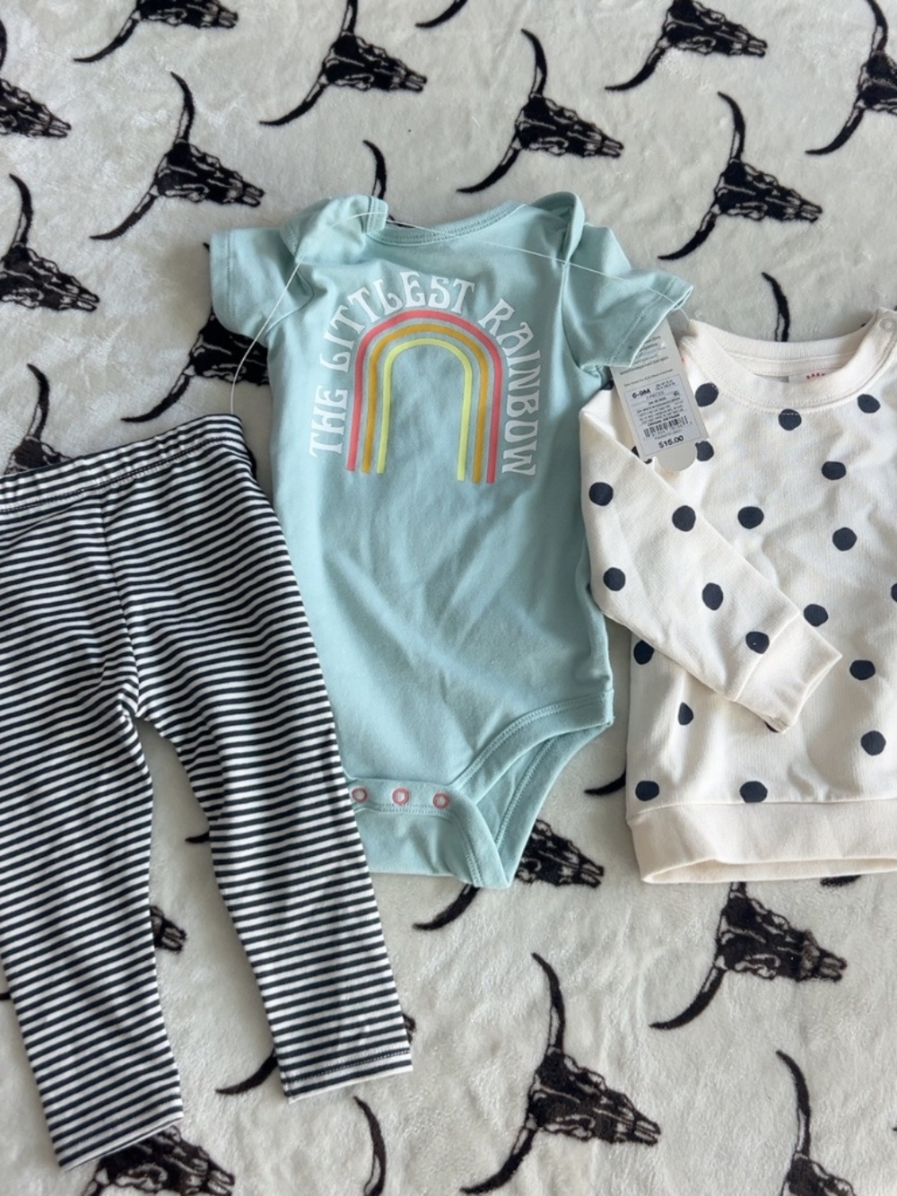 NWT Cat & Jack Baby Girl 3 Piece Rainbow Polka Dot Set 6-9M